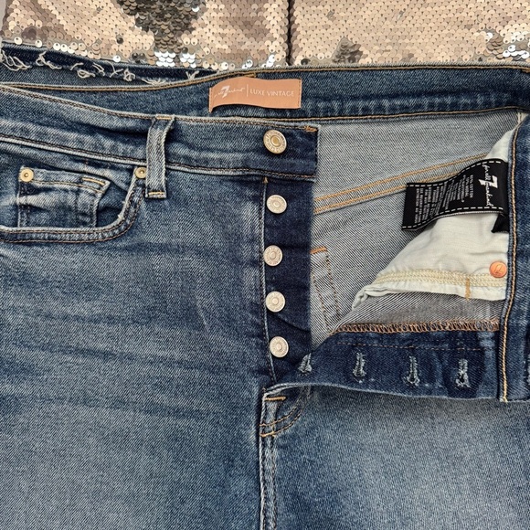 7 For All Mankind Luxe Vintage Sequin Cuff Cropped Boyfriend Jeans Size 30 - Picture 6 of 11